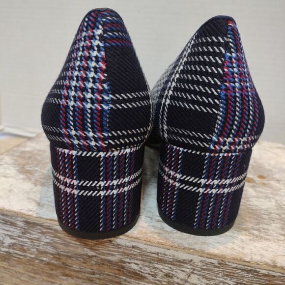 👍 Ann Taylor Fabric Plaid Heels Size 7.5 Low heel. A7 - Picture 4 of 5